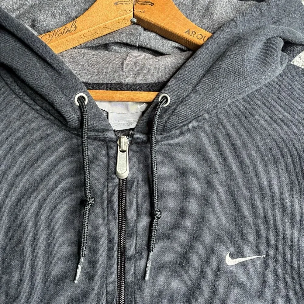 Vintage Nike Faded Black Full Zip Hoodie Silver Tag Y2K Swoosh Men’s 2XL